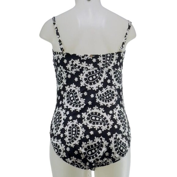 ANNE COLE Women's Swimsuit One Piece Nylon Black White Paisley Pattern Size 14 - Picture 3 of 8